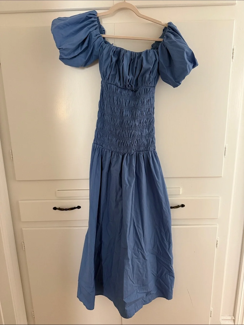 Abercrombie & Fitch Blue Smocked Puff-Sleeve Maxi Dress